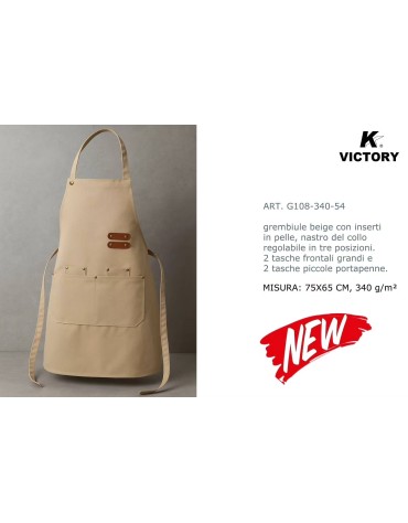 G108-54 GREMBIULE BEIGE CON INSERTI IN PELLE 75X65